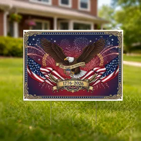 Bald Eagle American Flag 1776 Shield - USA 250 Years of Freedom Anniversary Yard Sign