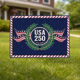 USA 250th Anniversary 1776-2026 - Patriotic Laurel Wreath Freedom Bunting Art Yard Sign