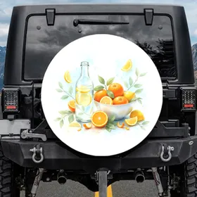 Lemon Orange Citrus Botanical Still Life Glass Bottle Ceramic Bowl Everyday Travel Lifestyle Gift Spare Tire Cover