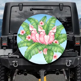 Galah Cockatoos Banana Leaves Hibiscus - Tropical Home Decor Gift for Bird Lover Spare Tire Cover