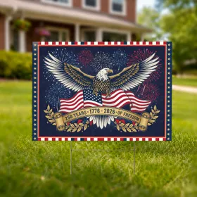 Bald Eagle American Flag 1776-2026 - USA 250th Anniversary Freedom Day Gift for Veterans Yard Sign