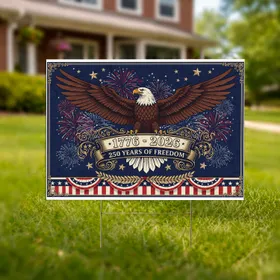 Bald Eagle American Flag 1776-2026 USA 250 Years Freedom Patriotic Display Yard Sign
