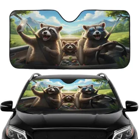 Raccoons Selfie Road Trip - Open Road Adventure Car Journey Car Sunshade