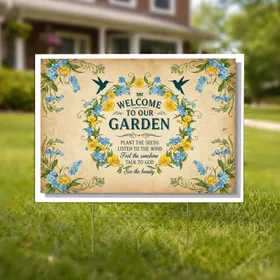 Forget-Me-Not Buttercup Hummingbird Garden - Outdoor Decor Gift Yard Sign