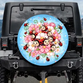 Ladybug Heart Spot Blooming Flowers - Nature Lover Gift Spare Tire Cover