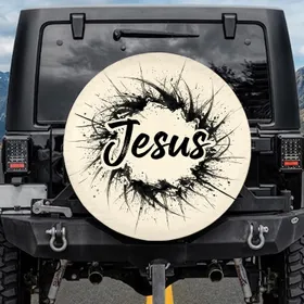 Jesus Calligraphy Ink Brushstrokes - Christian Faith Lifestyle Gift for Believers Spare Tire Cover