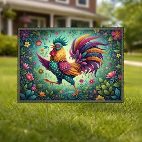Rooster Blooming Garden Floral Outdoor Decor Gift for Garden Lover Yard Sign