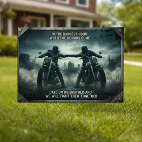 Biker Brotherhood Fist Bump 'Darkest Hour' Text - Biker Lifestyle Gift for Brothers Yard Sign
