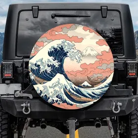 Hokusai Great Wave Mount Fuji Japanese Fishing Boats Home Decor Gift Spare Tire Cover