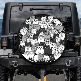 Dense Layered Overlapping Cartoon Cats Tapestry - Cat Lover Car Decor Gift Spare Tire Cover