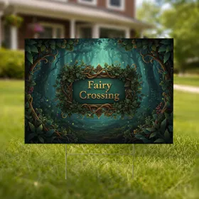 Fairy Crossing Sign Antique Bronze Vines - Enchanted Garden Home Decor Gift Yard Sign