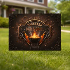 Backyard Bar & Grill Plaque Glowing Grill - Outdoor Home Decor Gift Yard Sign