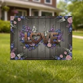 Rustic Love Heart Metal Wildflower Wood - Farmhouse Decor Gift Yard Sign