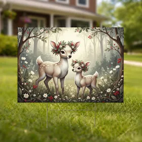 Baby Deer Wreaths Forest Glade - Wildlife Lover Home Decor Gift Yard Sign