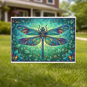 Ornate Dragonfly Mandala Garden Lush Floral Botanicals - Home Decor Gift Yard Sign