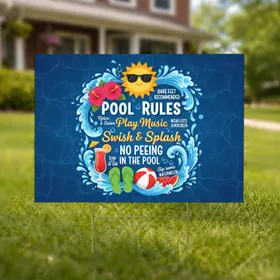Pool Rules Sun Hibiscus Beach Ball - Summer Pool Party Decor Yard Sign