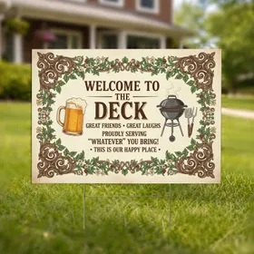 Welcome to the Deck Beer Mug BBQ Grill - Outdoor Gatherings Yard Sign