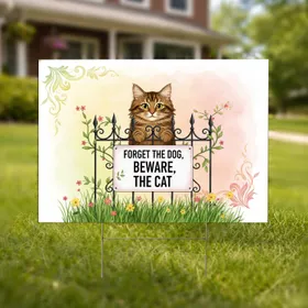 Tabby Cat 'Beware The Cat' Garden Sign - Outdoor Decor Gift for Cat Lovers Yard Sign