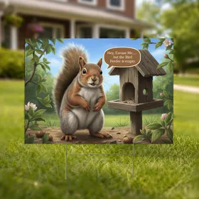 Funny Eastern Grey Squirrel Empty Bird Feeder - Wildlife Garden Decor Gift Yard Sign