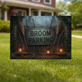 Broom Parking Vintage Brooms Antique Lanterns - Outdoor Home Decor Gift Yard Sign