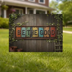 Weathered Metal 'BE THE GOOD' Text Rustic Garden Picket Fence Outdoor Accent Yard Sign