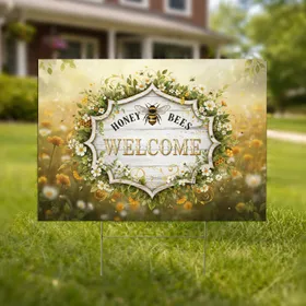 Honey Bees Welcome Sign Wildflower Garden - Home Decor Gift for Bee Lovers Yard Sign