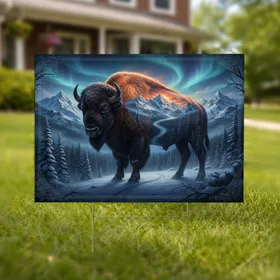Bison Snowy Mountain Landscape - Wildlife Lover Outdoor Decor Gift Yard Sign