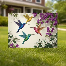 Iridescent Hummingbirds Bougainvillea Jasmine Floral Garden Decor Gift Yard Sign