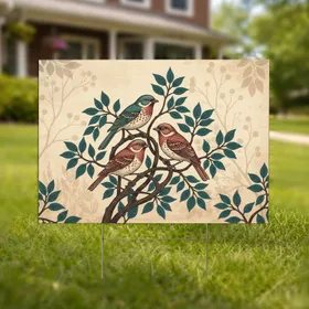 Songbirds on Intertwined Branches with Teal Leaves - Wildlife Lover Gift for Bird Watchers Yard Sign