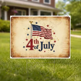 American Flag 4th of July Aged Parchment - Independence Day Celebration Yard Sign
