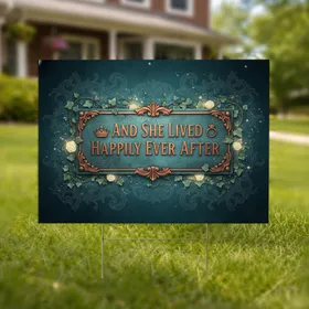 Happily Ever After Crown Ring Plaque - Engagement Wedding Gift for Bride Yard Sign