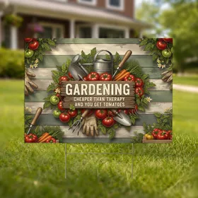 Rustic Gardening Cheaper Than Therapy Tomatoes Tools - Farmhouse Garden Gift Yard Sign