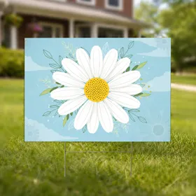 Elegant White Yellow Daisy Flower with Botanical Leaf - Everyday Garden Decor Yard Sign