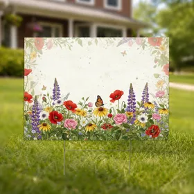 Full Bloom Wildflower Meadow Butterfly - Outdoor Garden Decor Gift for Nature Lovers Yard Sign