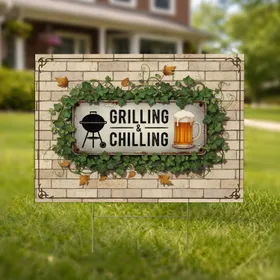Grilling Chilling BBQ Grill Beer Mug - Grillmaster Outdoor Patio Decor Yard Sign