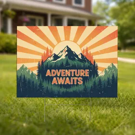 Snowy Mountain Pine Forest Adventure Awaits - Outdoor Home Decor for Travel Lovers Yard Sign