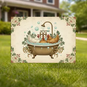 Farm Chickens Vintage Bathtub Bubble Bath - Farmhouse Home Decor Gift Yard Sign