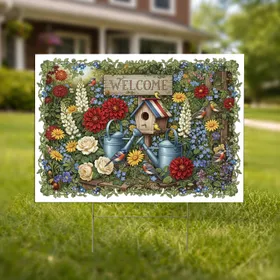 Welcome Birdhouse Cottage Garden - Outdoor Decor Gift for Gardeners Yard Sign