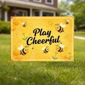 Play Cheerful Text Honeybees Wildflower Meadow - Outdoor Decor Gift for Bee Lovers Yard Sign