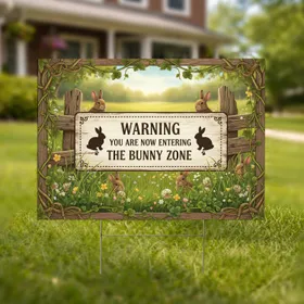 Rustic Bunny Zone Warning Plaque Garden Decor Gift for Rabbit Lover Yard Sign