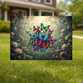 Dew-Kissed Botanical Garden with 3D Metal Butterflies - Nature Lover Home Decor Gift Yard Sign