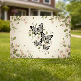 Elegant Ornate Filigree Butterflies Botanical Vines Floral Foliage - Home Decor Gift Yard Sign