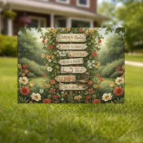 Weathered Garden Rules Arrow Signs - Outdoor Living Home Decor Gift for Gardener Yard Sign