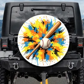 Wooden Baseball Bat Baseball Ball Energetic Paint Burst Sports Fan Gift Spare Tire Cover