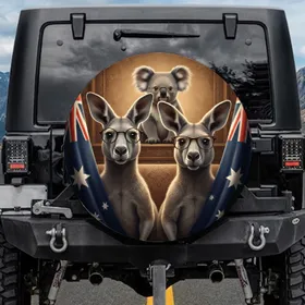 Kangaroos Koala Eyeglasses Australian Flag - Wildlife Lover Gift for Animal Fans Spare Tire Cover