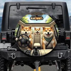 Shiba Inu Driving Car Joyful Road Trip - Dog Lover Gift for Shiba Owners Spare Tire Cover