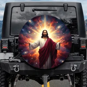 Divine Bearded Figure Golden Aura Starfield - Spiritual Journey Gift Spare Tire Cover
