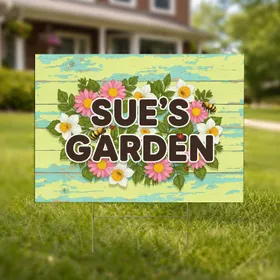 Custom Name GARDEN Pink Daisy Narcissus Bee Ladybug Wood Plank - Outdoor Garden Decor Gift Yard Sign
