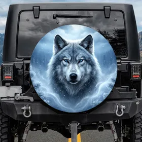 Majestic Wolf Head Arctic Snow Forest - Wildlife Lover Gift Spare Tire Cover