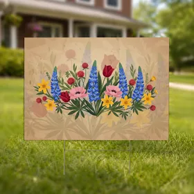 Rich Lush Stylized Garden Flowers Botanical Field - Outdoor Home Decor Gift Yard Sign